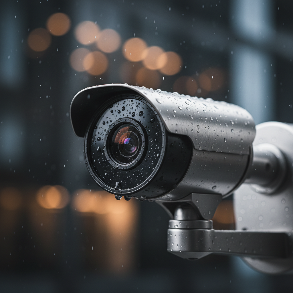 Close-up detail of professional-grade CCTV camera lens installed by Custom Designs TX in McAllen TX