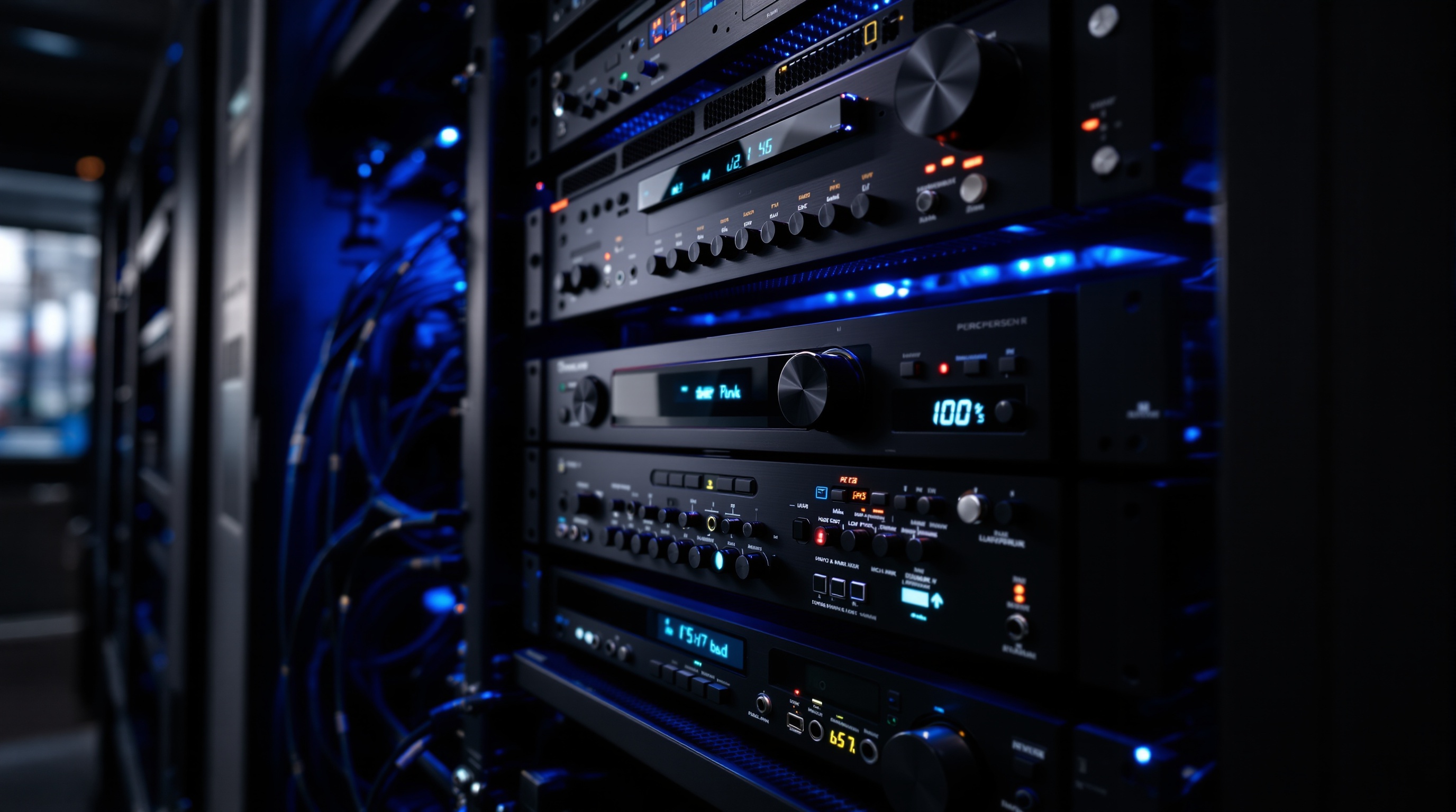 Professional AV rack with precision cable management inside a Custom Designs TX surround sound installation