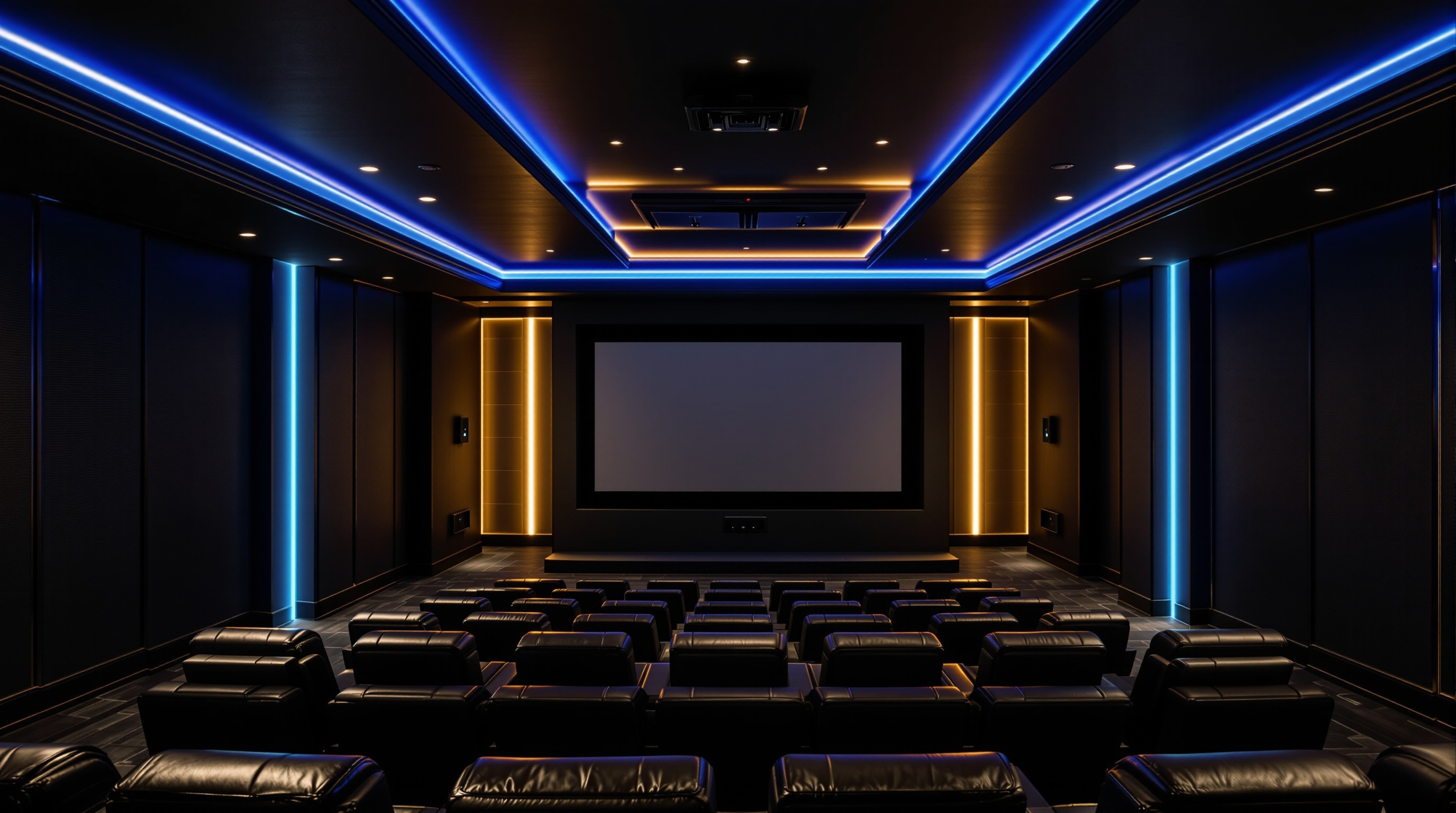 Full luxury home theater with cinematic surround sound system installed in McAllen TX residence
